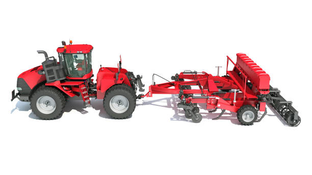 istock Tractor with Disc Harrow farm equipment 3D rendering on white background 1467646251