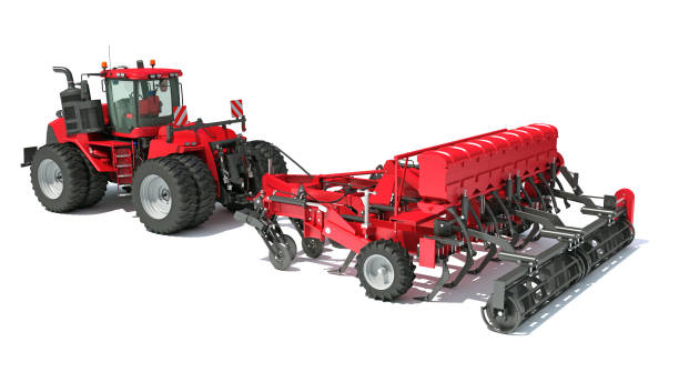istock Tractor with Disc Harrow farm equipment 3D rendering on white background 1467646252