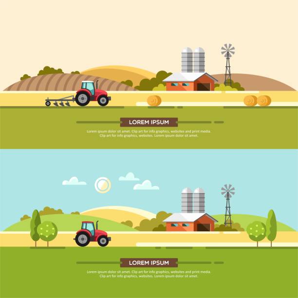 przemysł rolniczy, koncepcja rolnictwa. ilustracja wektorowa. - agriculture field tractor landscape stock illustrations