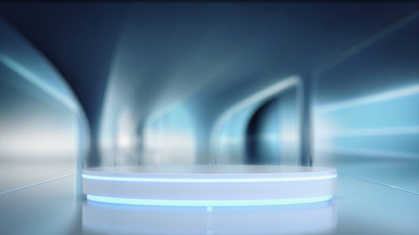 istock White futuristic pedestal with laboratory background. 1467648202