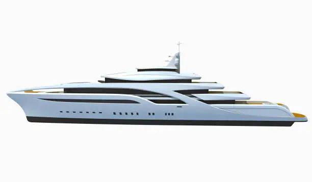 Luxury Yacht 3D rendering on white background