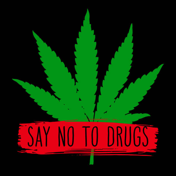 istock Say No to drugs sign. Hand drawn marijuana leaf prohibited. Stop narcotic cannabis design element. Healthcare vector illustration 1467653078