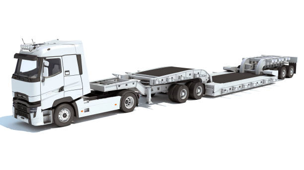 istock Blue Truck with Platform Trailer 3D rendering on white background 1467654714