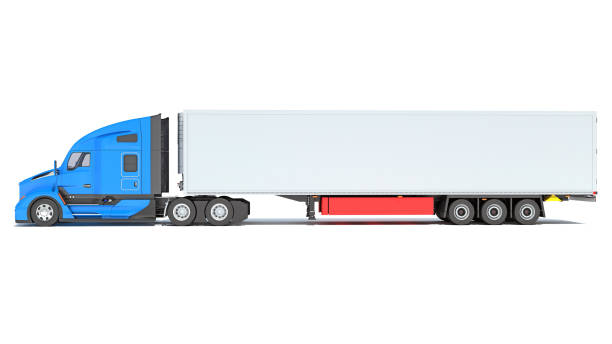 istock Truck with Reefer Refrigerator Trailer 3D rendering on white background 1467654858