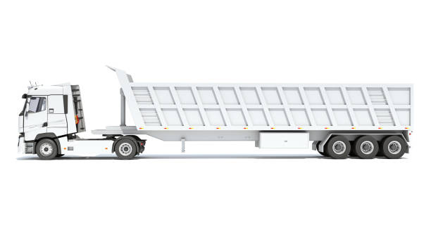istock Heavy truck with tipper trailer 3D rendering on white background 1467654933