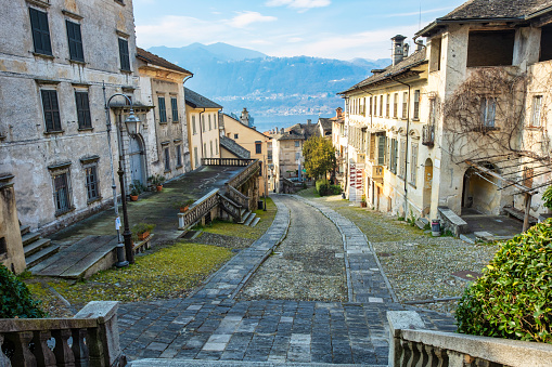 Old street of Orta, little village on the shore of the same name lake; of glacial origin, is a small lake in Northern Italy, Piedmont Region.