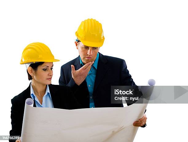 Architekten Lesung Blueprint Stockfoto und mehr Bilder von Bauarbeiter - Bauarbeiter, Bauunternehmer, Gespräch