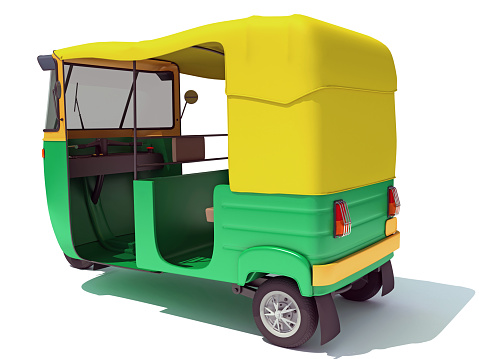 New Delhi, India - October 9, 2022: Auto rickshaw driver travelling without passengers in New Delhi, India.