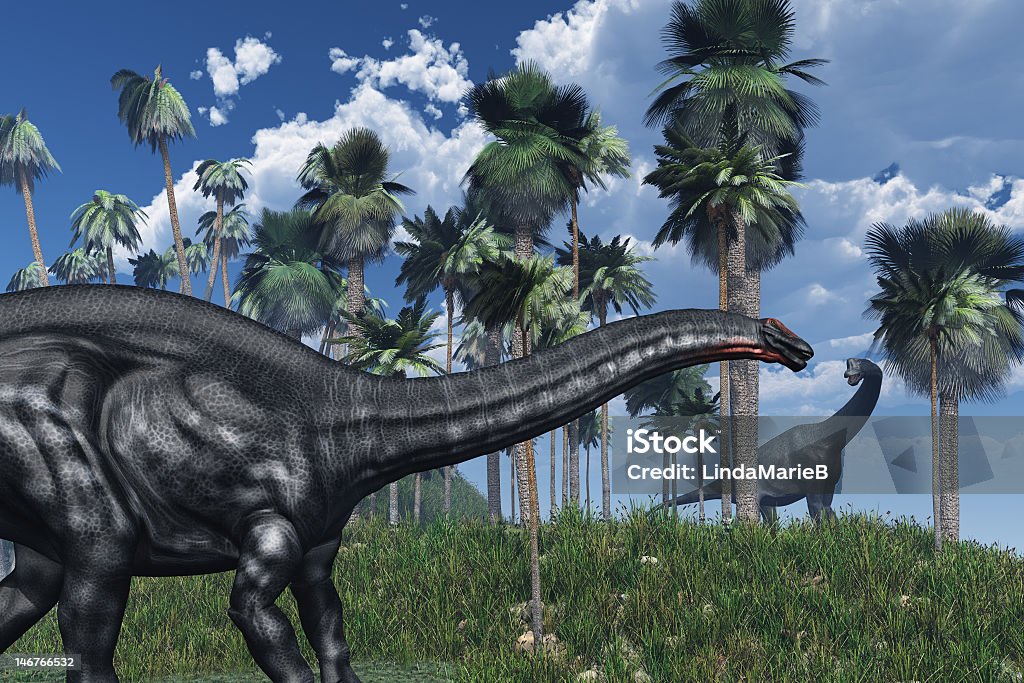 Scena primitivo con i dinosauri - Foto stock royalty-free di Brontosauro