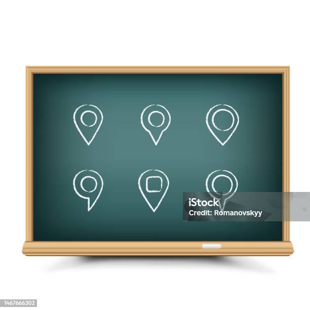 Blackboard Chalk Draw Map Pins Set Stock Illustration - Download Image Now  - Backgrounds, Banner - Sign, Black Color - iStock