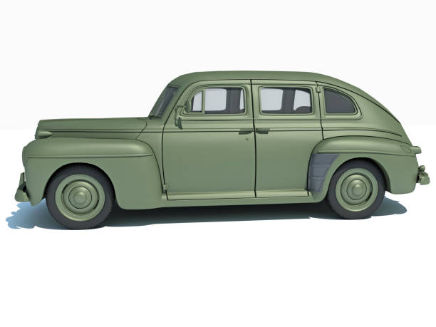 istock 1940 vintage army car 3D rendering on white background 1467669291
