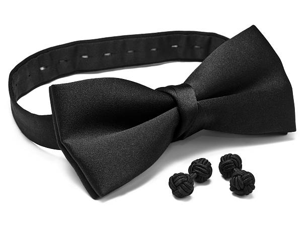 Black bow tie and silk knot cuff links