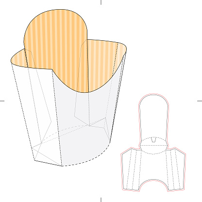 This is a vector illustration of a french fries pocket package with  blueprint drawing