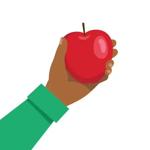 Vector illustration of A Hand Holds A Fresh Apple On A Transparent Background