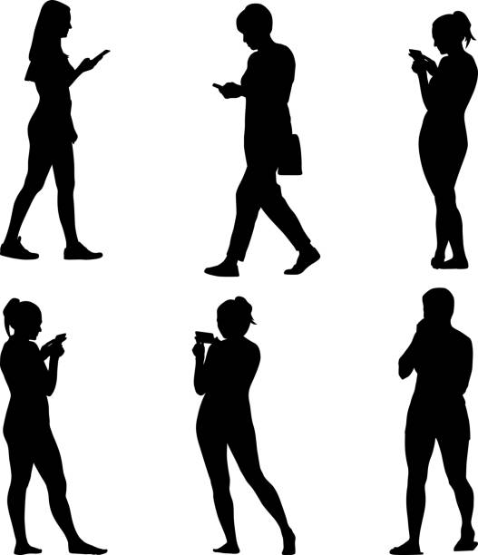 woman woman silhouette with smartphone silhouette-of-a-people-talking-on-phone stock illustrations