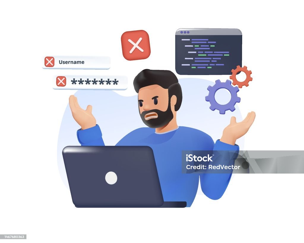 Software Problems Isolated 3d Realistic Cartoon Vector Illustrations ...