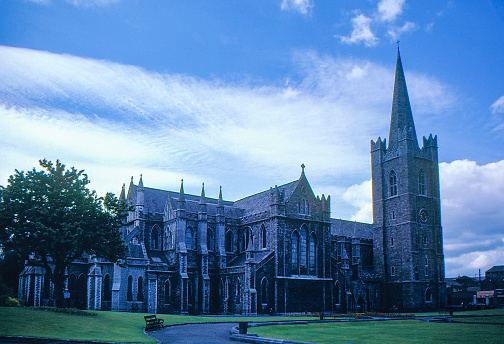 1980s old Positive Film scanned, Exterior view of St. Patrick's Cathedral, Dublin, Ireland.