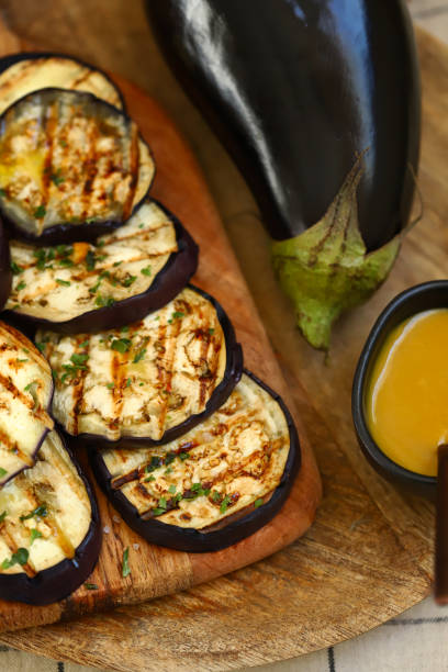 istock Grilled eggplant with mustard sauce. 1467685288