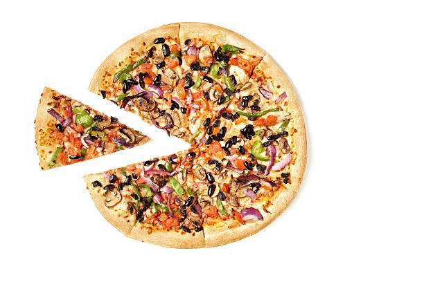 istock Vegetarian pizza with one slice moved out 146768796