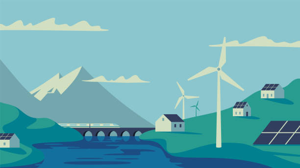 재생 에너지 전력 개념 - wind energy industry stock illustrations