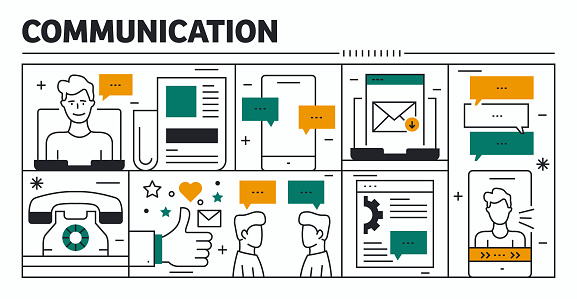 Communication  vector design. The design is editable and the color can be changed. Vector set of creativity icons: Phone , Fax , Chat , E-Mail , Sms