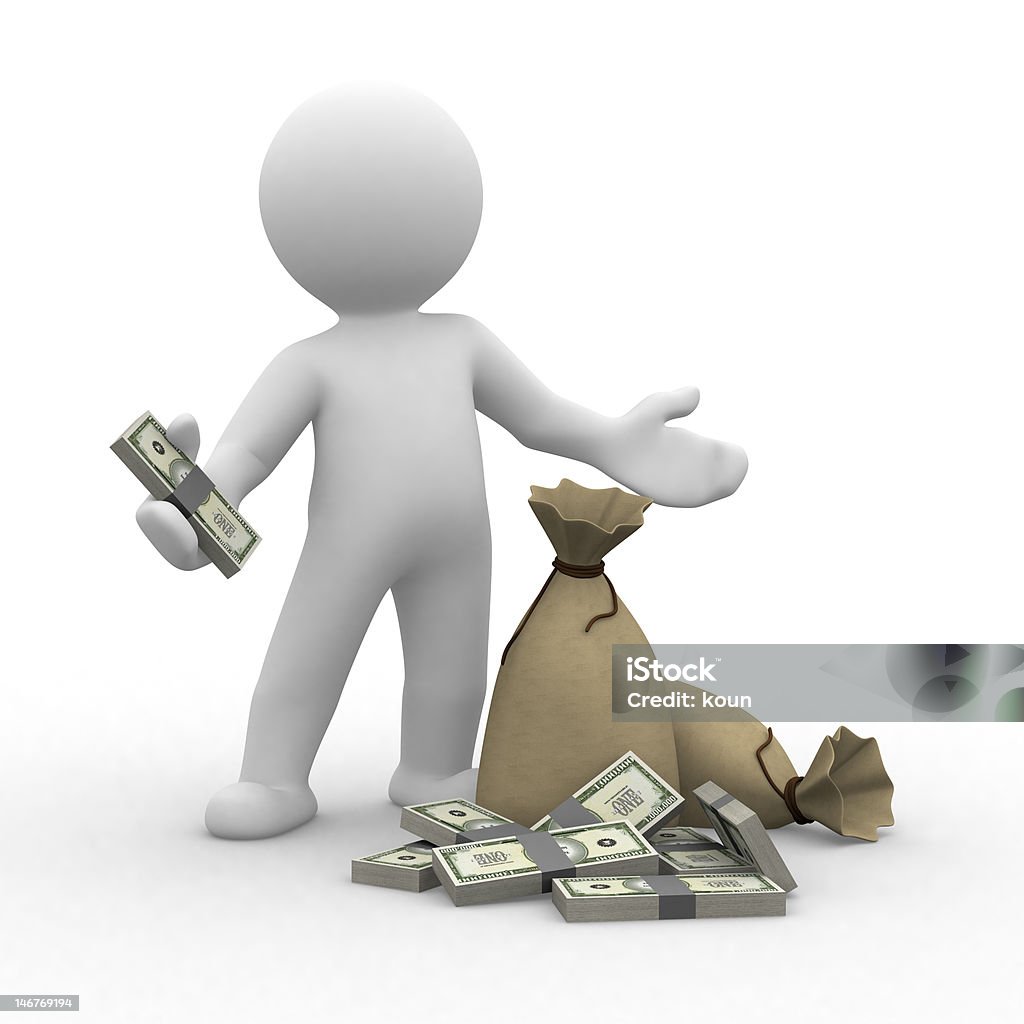 money 3d human keep money with bags in front of them Abstract Stock Photo