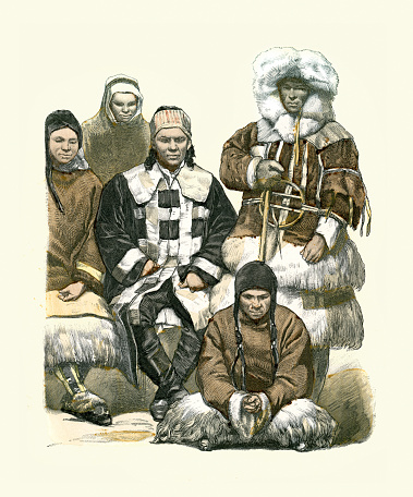 Vintage illustration Fashion of the Far East of the Russian Empire, Nomads of Amur, Nanai people, 19th Century, History