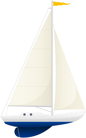 Vector illustration of a side view of a blue and white sailboat. Illustration uses linear gradients. Includes CS6-compatible .eps format, along with a high-res .jpg.