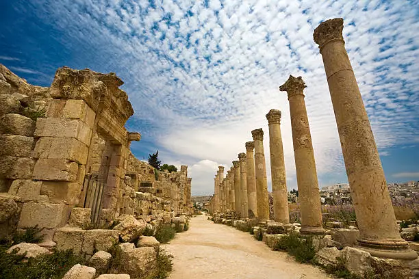 Jordan. Jerash (the Roman ancient city of Geraza). The Cardo Maximus (the Colonnaded Street)