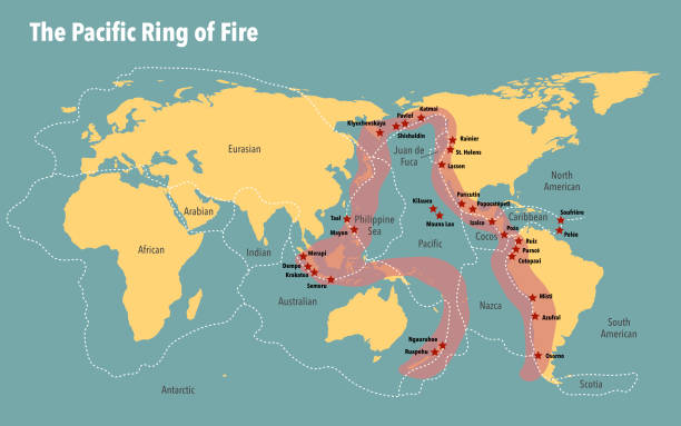 태평양의 불의 고리 - continents globe continent tectonic stock illustrations