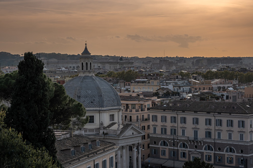 Landscape on the roofs of Roma at sunset offering wonderful colors