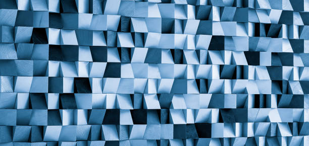 istock Wood block wall cubic texture background in blue filter . Modern contempolary woodwork wallpaper artwork design . 1467711984