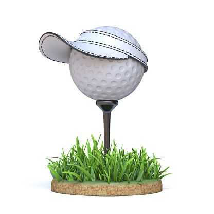 Golf ball wearing cap 3D rendering illustration isolated on white background