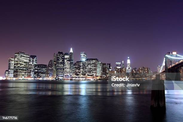 Ponte Di Brooklyn E Manhattan Skyline Notturna - Fotografie stock e altre immagini di New York - Città - New York - Città, New York - Stato, Notte
