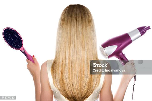 Blond Hair Stock Photo - Download Image Now - Blond Hair, Rear View, Hairbrush