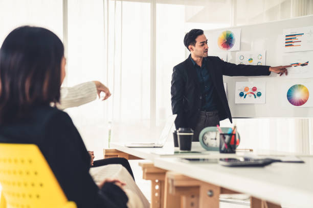 istock Business people proficiently discuss work project while sitting in circle . Corporate business team collaboration concept . 1467720072