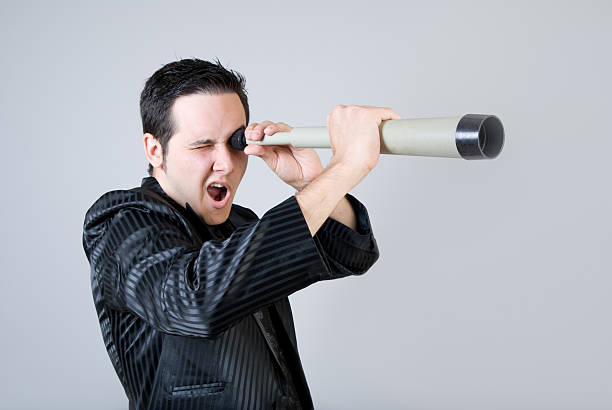 istock Young men is looking through telescope and Screaming 146772069