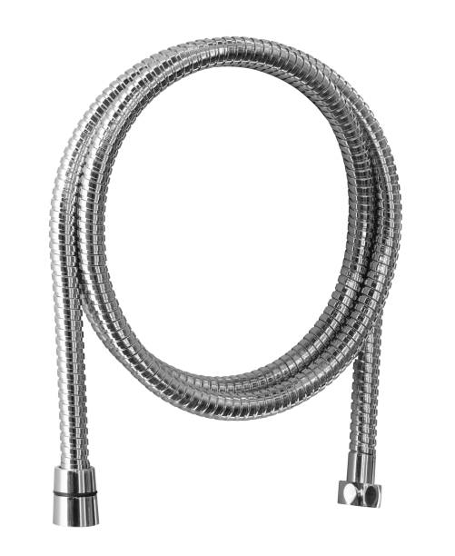 istock Flexible rubber plastic hose in metal sheath for shower head isolated on white background 1467721404
