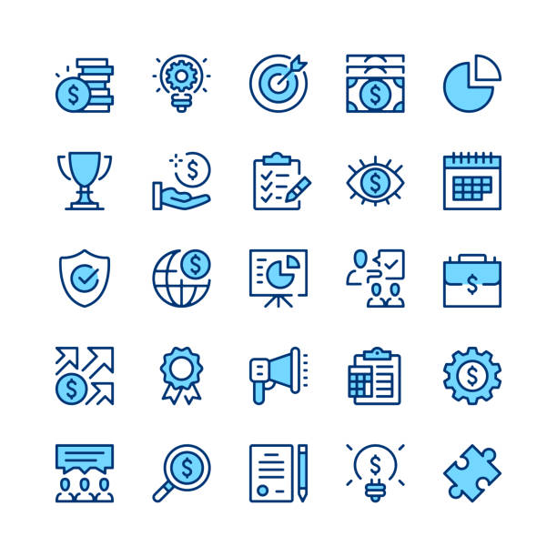 Startup line icons. Set of startup icons. Blue color. Outline stroke symbols. Vector line icons set vector art illustration