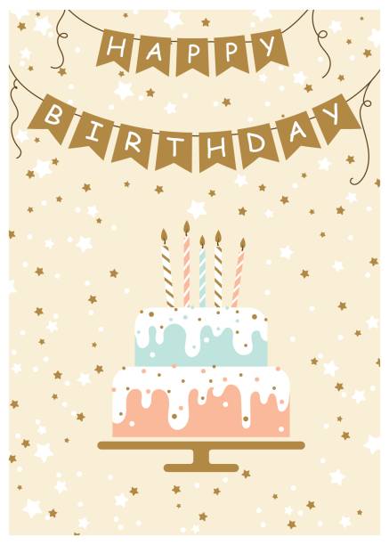 ilustrações, clipart, desenhos animados e ícones de cartão de felicitações de feliz aniversário. ilustração vetorial do bolo com velas. estilo desenhado à mão. - birthday birthday card cake cupcake