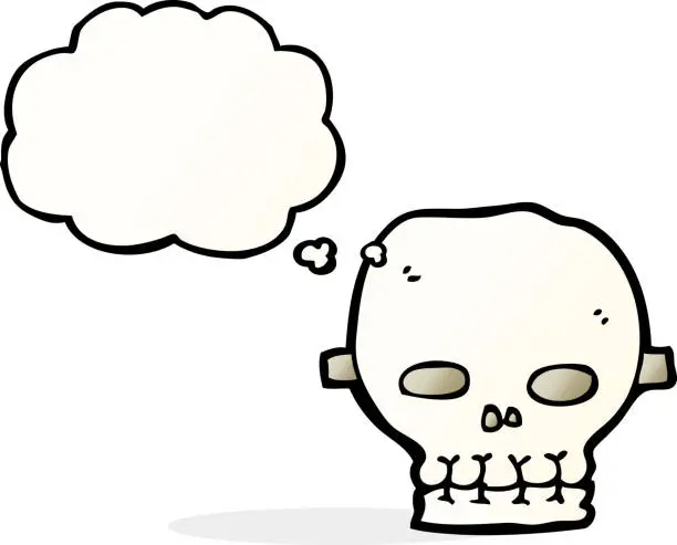 Vector illustration of cartoon spooky skull mask with thought bubble