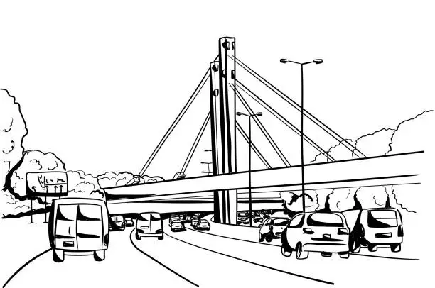 Vector illustration of English Highway And Overpass Ink