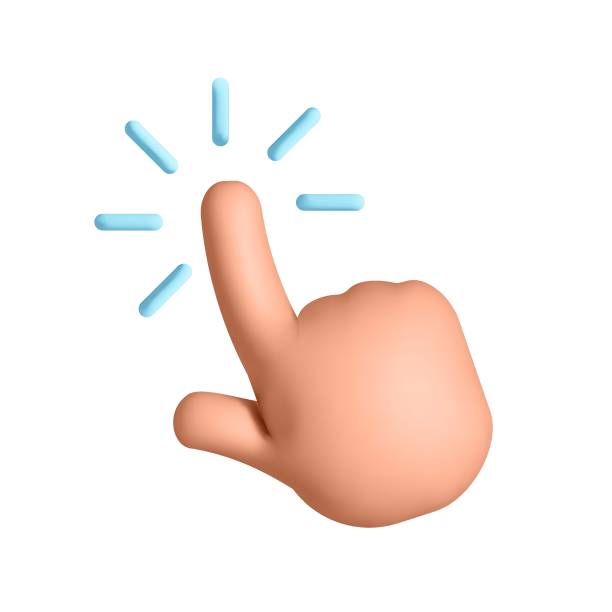 3d vector computer hand cursor or pointer gesture web mockup element design 3d vector touch screen, hand pointing gesture, click symbol design isolated on white background. index finger stock illustrations