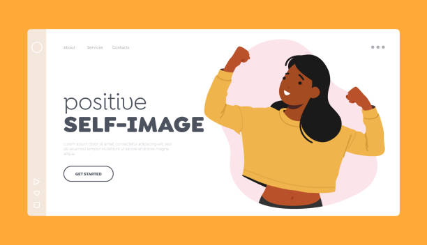 Positive Self-Image Landing Page Template. Strong-willed And Self-assured Young Woman Perform Muscle Vector Illustration Positive Self-Image Landing Page Template. Strong-willed And Self-assured Young Woman Perform Muscles Demonstrate Confident Posture And Determined Expression. Cartoon People Vector Illustration straight talk stock illustrations