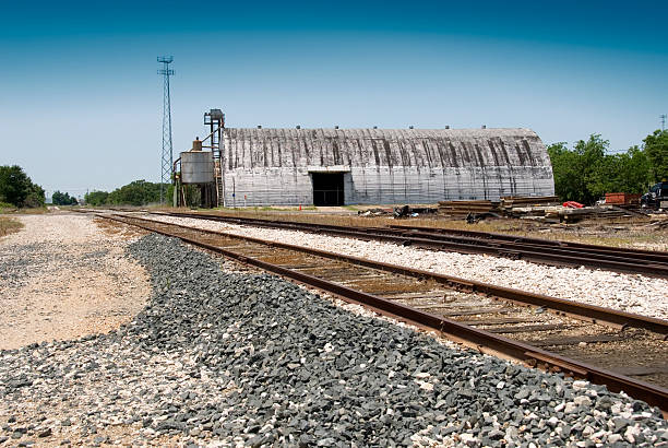 istock Rural Texas Railroad Tracks and Building 146773666