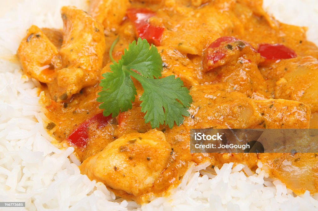 Thai Red Curry with Chicken Thai red curry with chicken and jasmine rice Chicken Meat Stock Photo