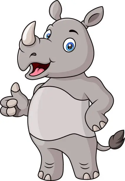 Vector illustration of Cute rhino cartoon giving thumb up