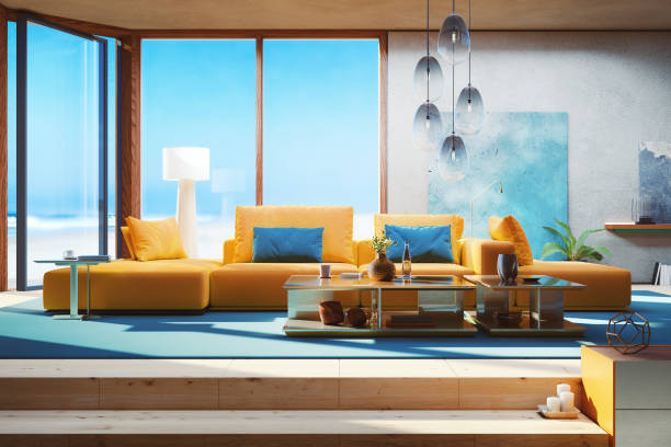 Modern living room in a house on the beach