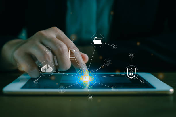istock Businesspeople pointing finger on tablet coding AI background futuristic future digital technology. AI learning and business artificial intelligence transformation of ideas of technology in business. 1467747333