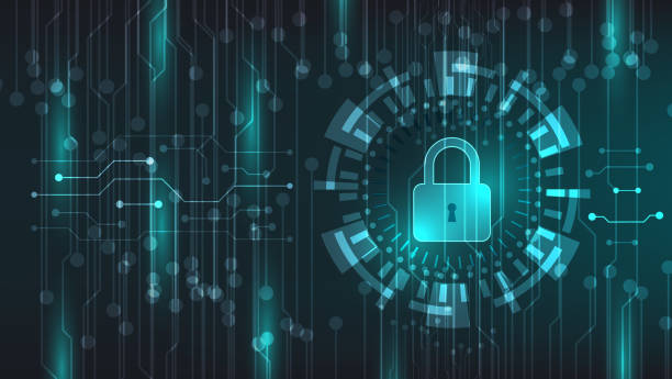 cyber security technology and privacy data network protection concept digital padlock with virtual screen on dark background. cyber security technology and privacy data network protection concept prevention stock illustrations